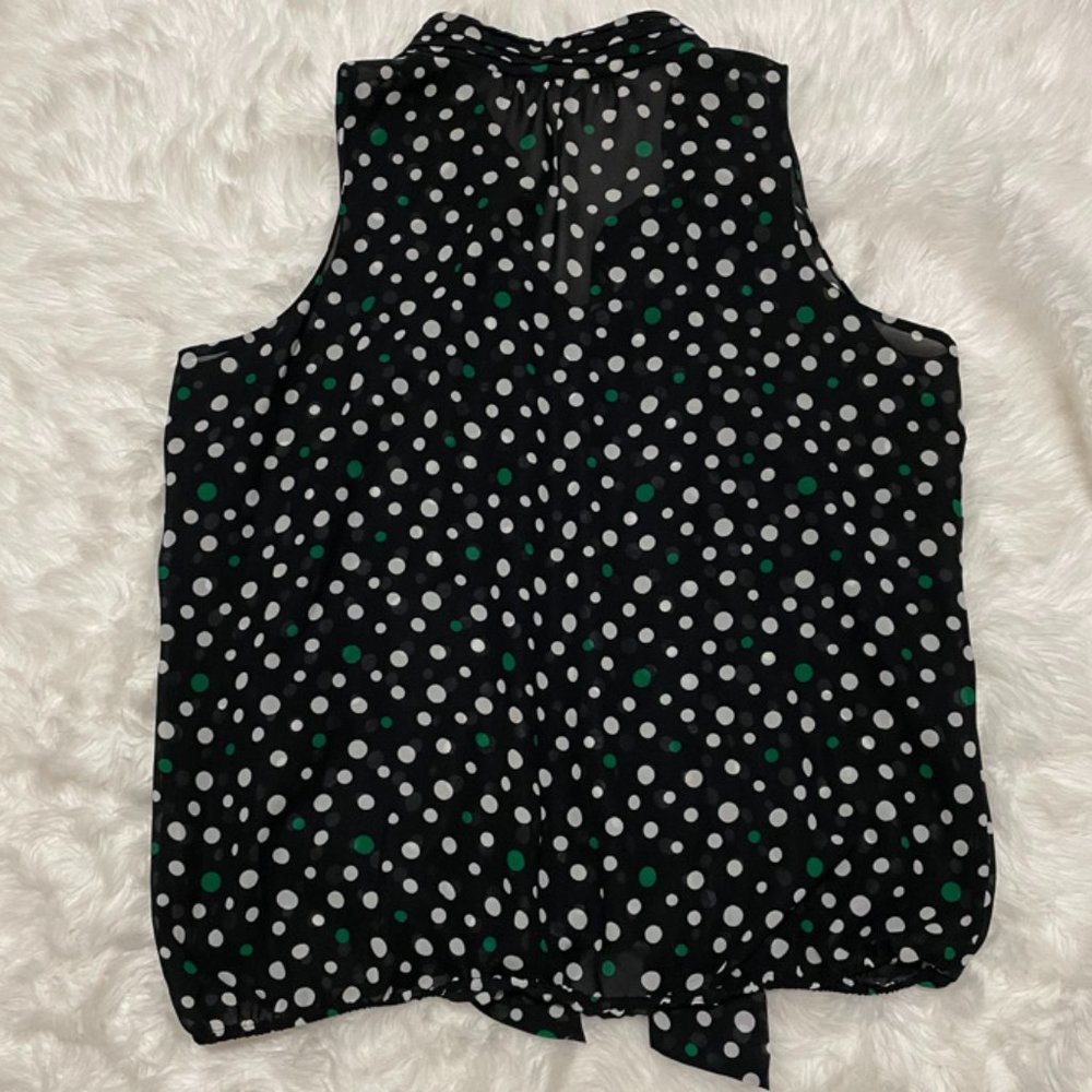 Banana Republic Factory Tie-Neck Black with White & green Polka dot Print XL - Picture 9 of 12